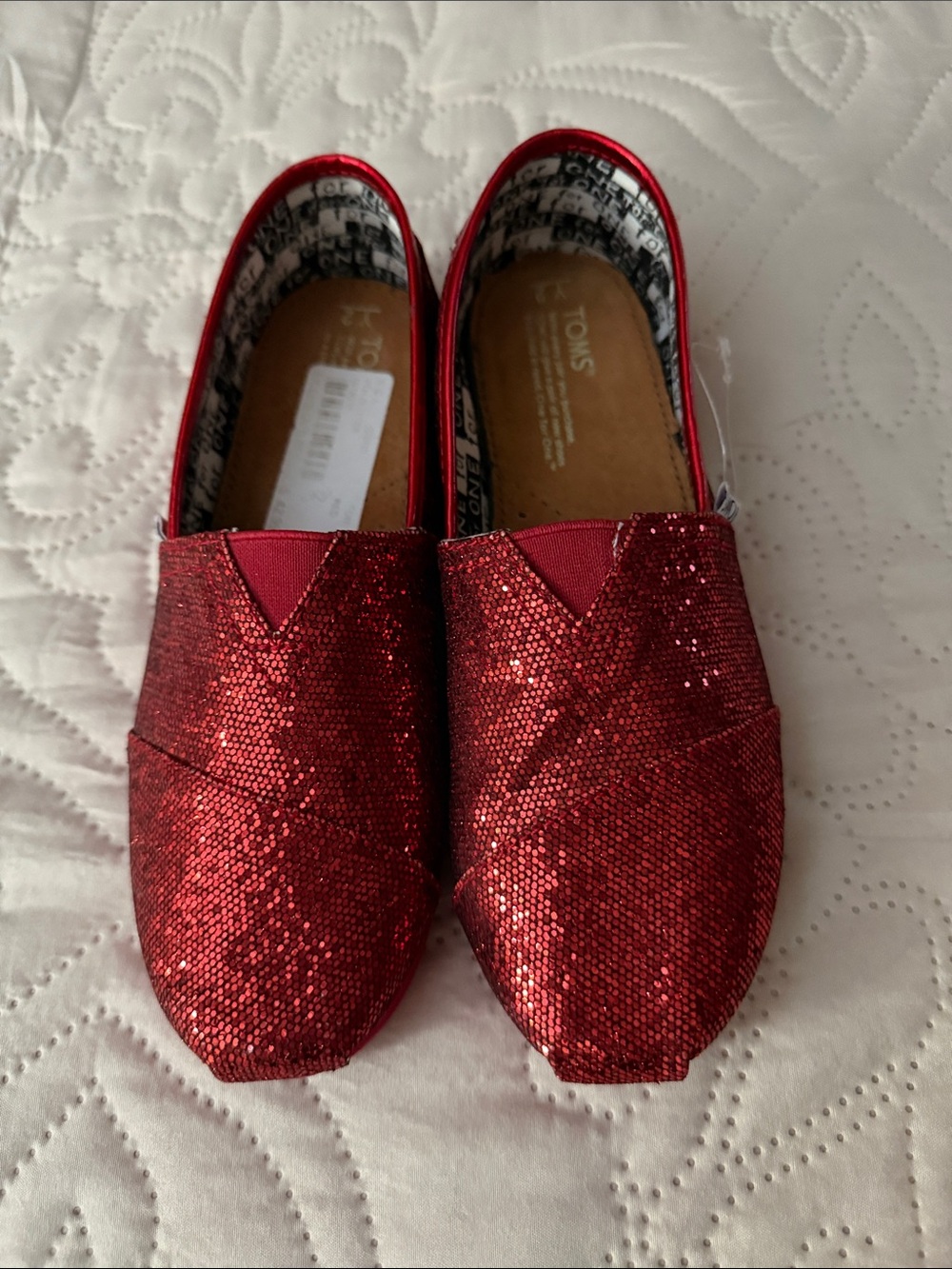 Toms Red Glitter Kids Slip-On Loafers